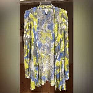 Chicos Cardigan Sz 2 (Large) Colorful Ribbed Soft Lightweight Casual Art To Wear